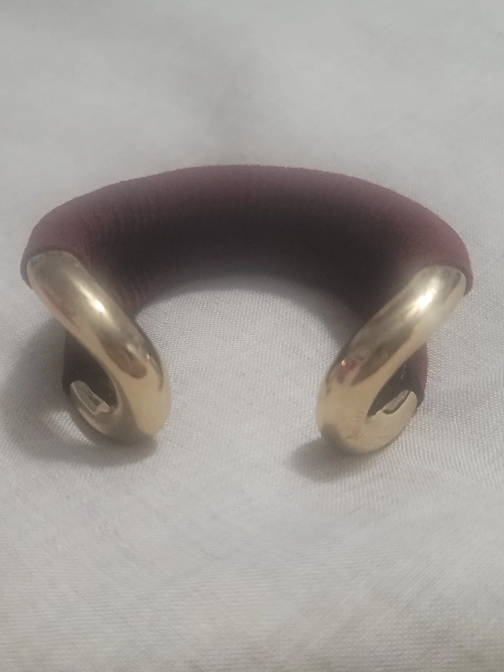 Textured Burgundy Cuff Bracelet with Gold Accents